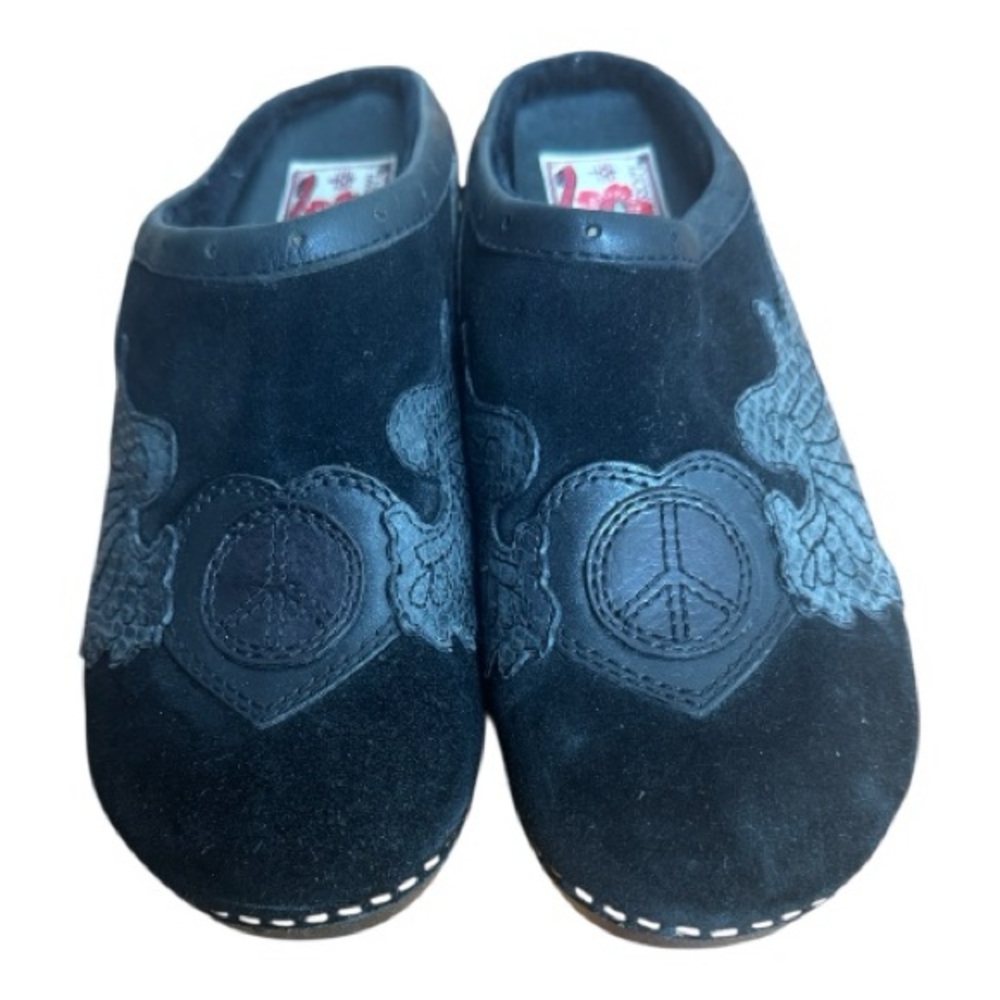 Lucky Brand Black Mules with Peace Design